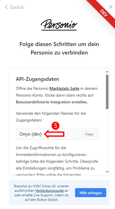 5. Kopieren Sie den Namen für die im Verbindungsfluss bereitgestellten Anmeldeinformationen.