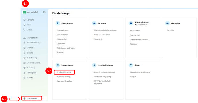 6. Notwendige API-Zugriffsdaten auf Personio generieren